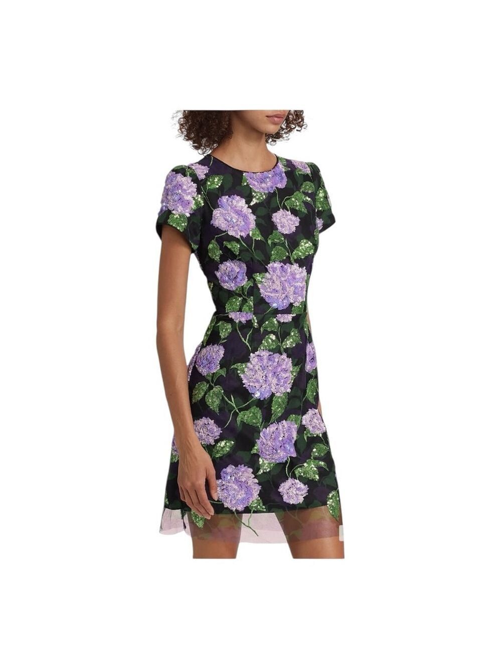 Women's Milly Black and Purple Sequin Kyla Floral Mini Dress Size 10